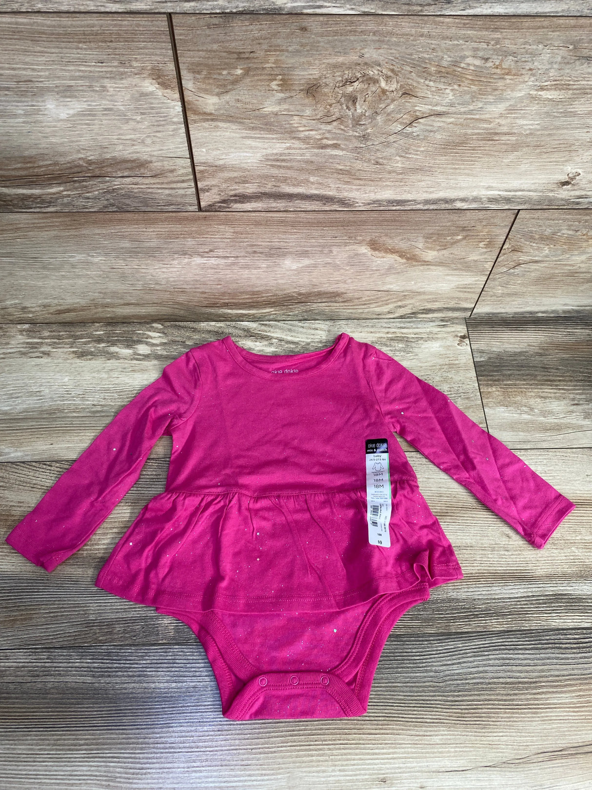 NEW Okie Dokie Long Sleeve Bodysuit Dress Catalina Pink sz 18m