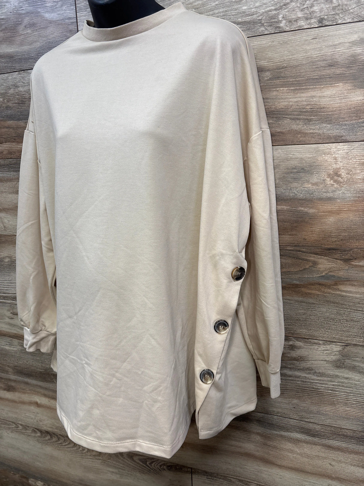 Boohoo Maternity Side Button Nursing Shirt Tan sz Large