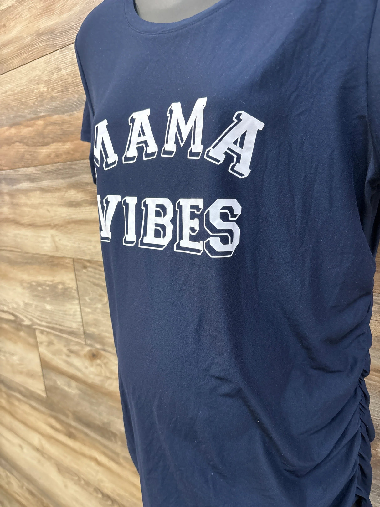 Time & Tru Mama Vibes Ruched Maternity Shirt Navy sz Large