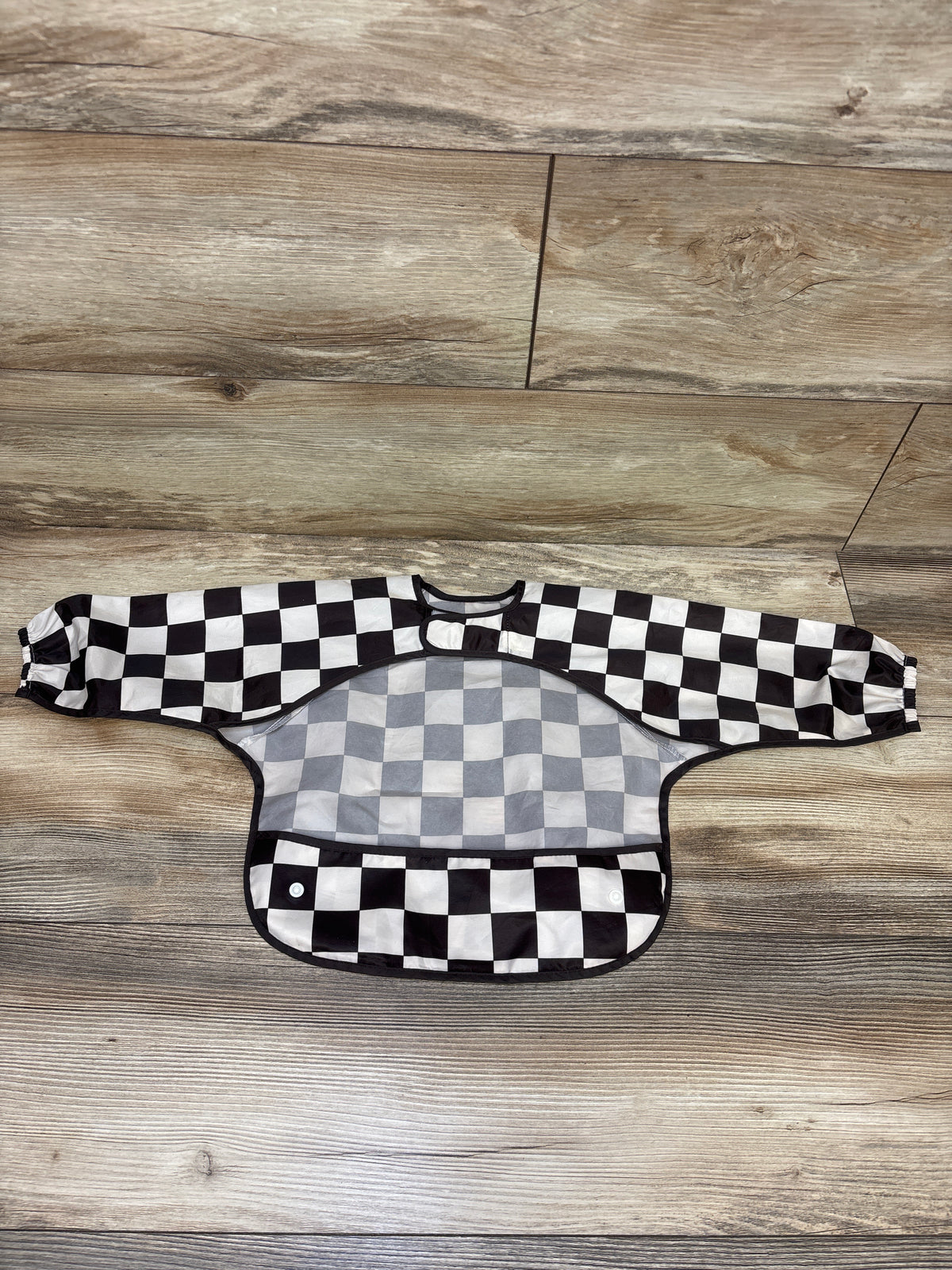 Tiny Twinkle Mess Proof/Waterproof Long Sleeve Bib Checkered Black sz 6-24m
