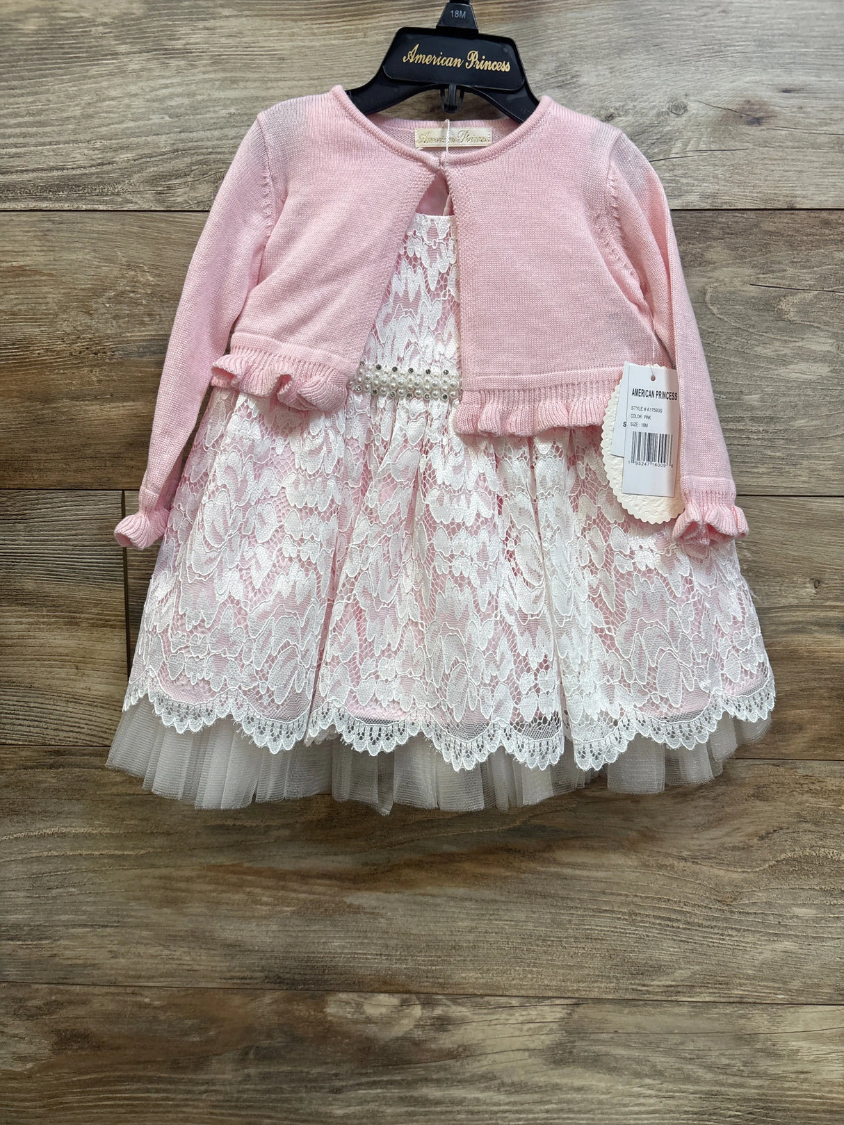 NEW American Princess 2pc Lace Dress & Cardigan Set Pink sz 18m