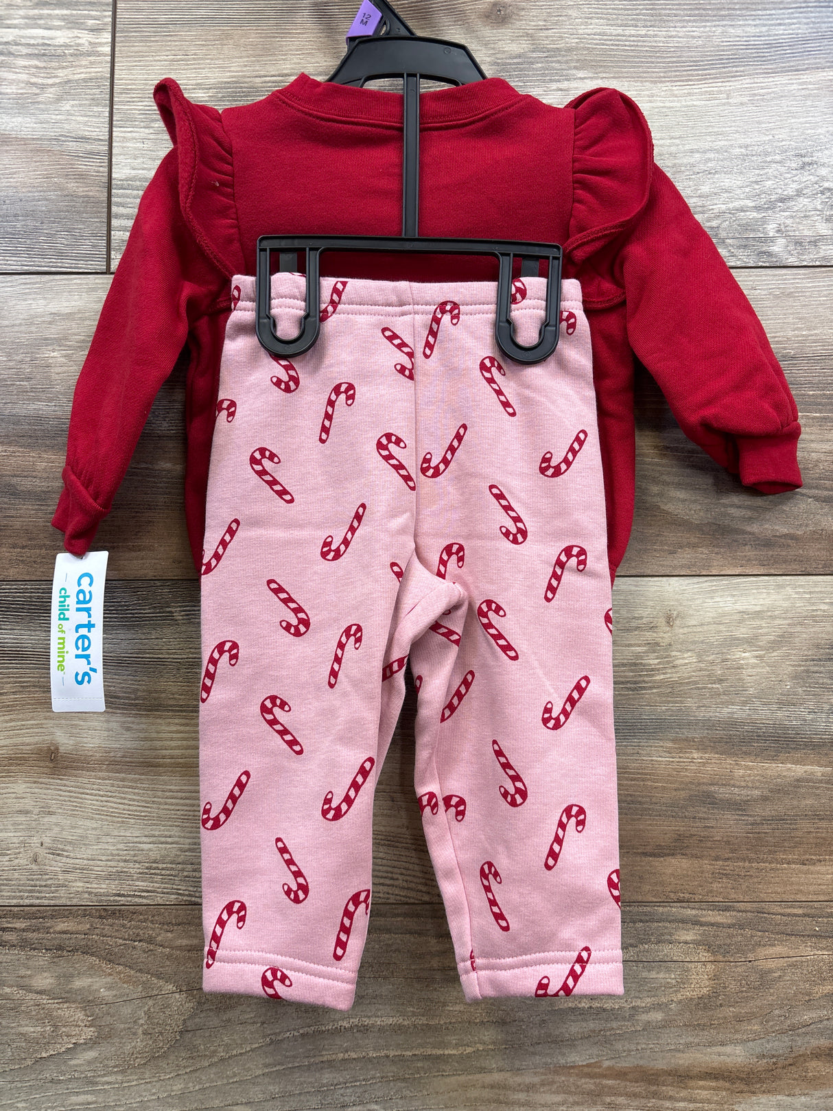 NEW Child Of Mine 2pc Candy Cane Sweatshirt & Joggers Red sz 12m