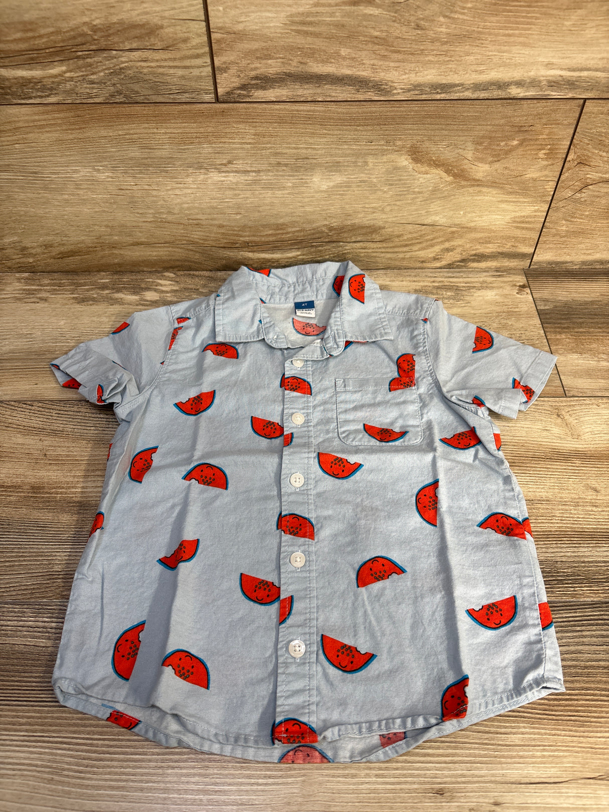 Old Navy Watermelon Print Button-Up Oxford Shirt Blue sz 4T