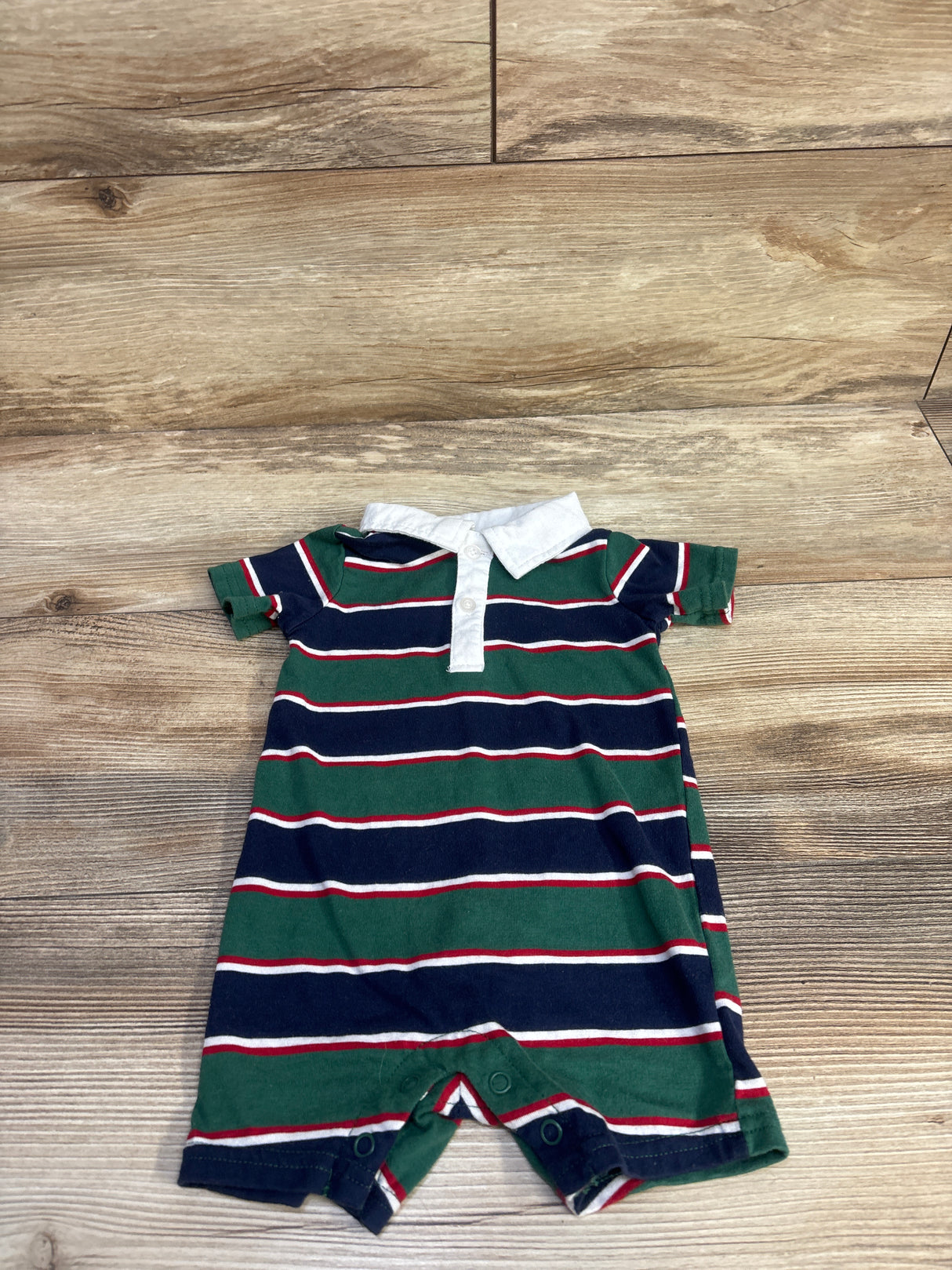 First Impressions Striped Polo Shortie Romper Green sz 6-9m