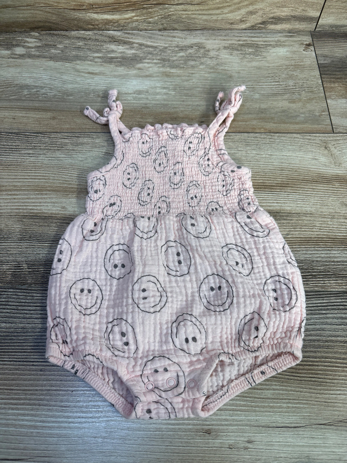 Grayson Mini Smiley Face Smocked Gauze Bubble Romper Pink sz 0-3m