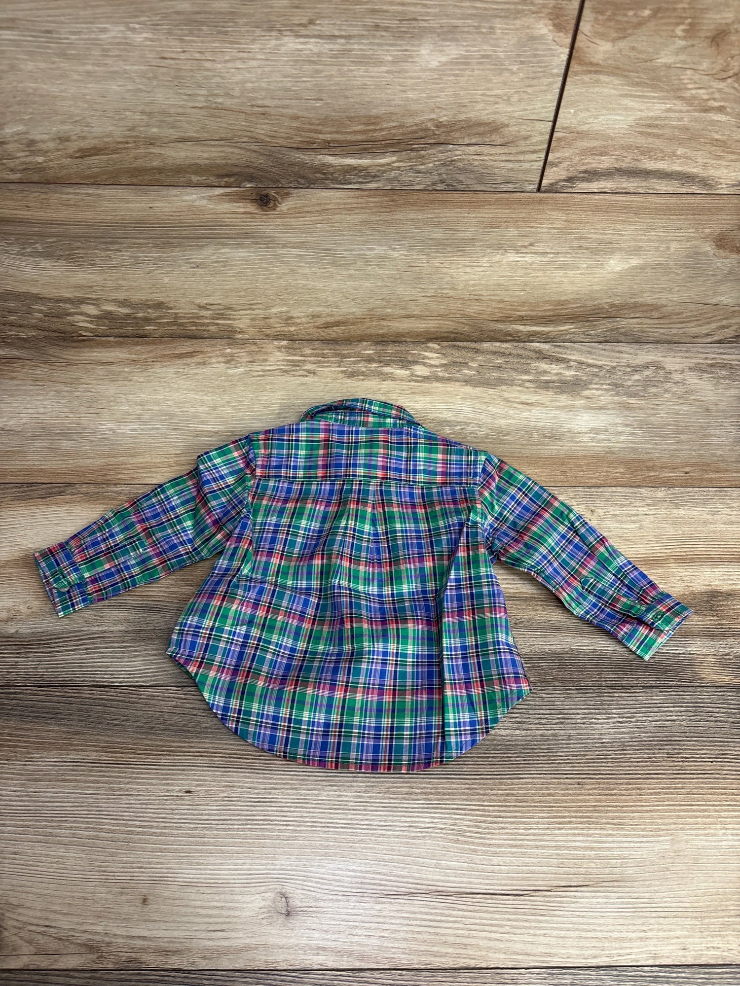 NEW Ralph Lauren Plaid Cotton Poplin Long Sleeve Shirt Green sz 6m