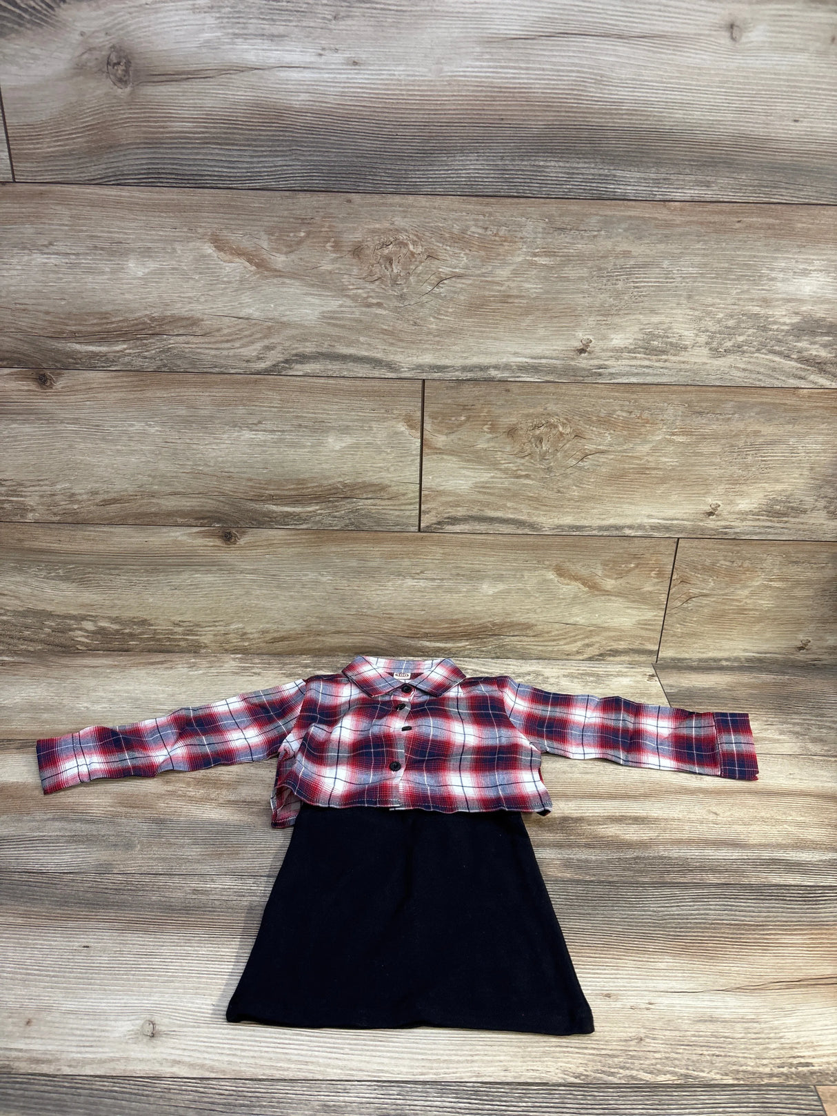 NWOT Shein 2pc Tank Dress & Cropped Flannel Set Red sz 3/4T