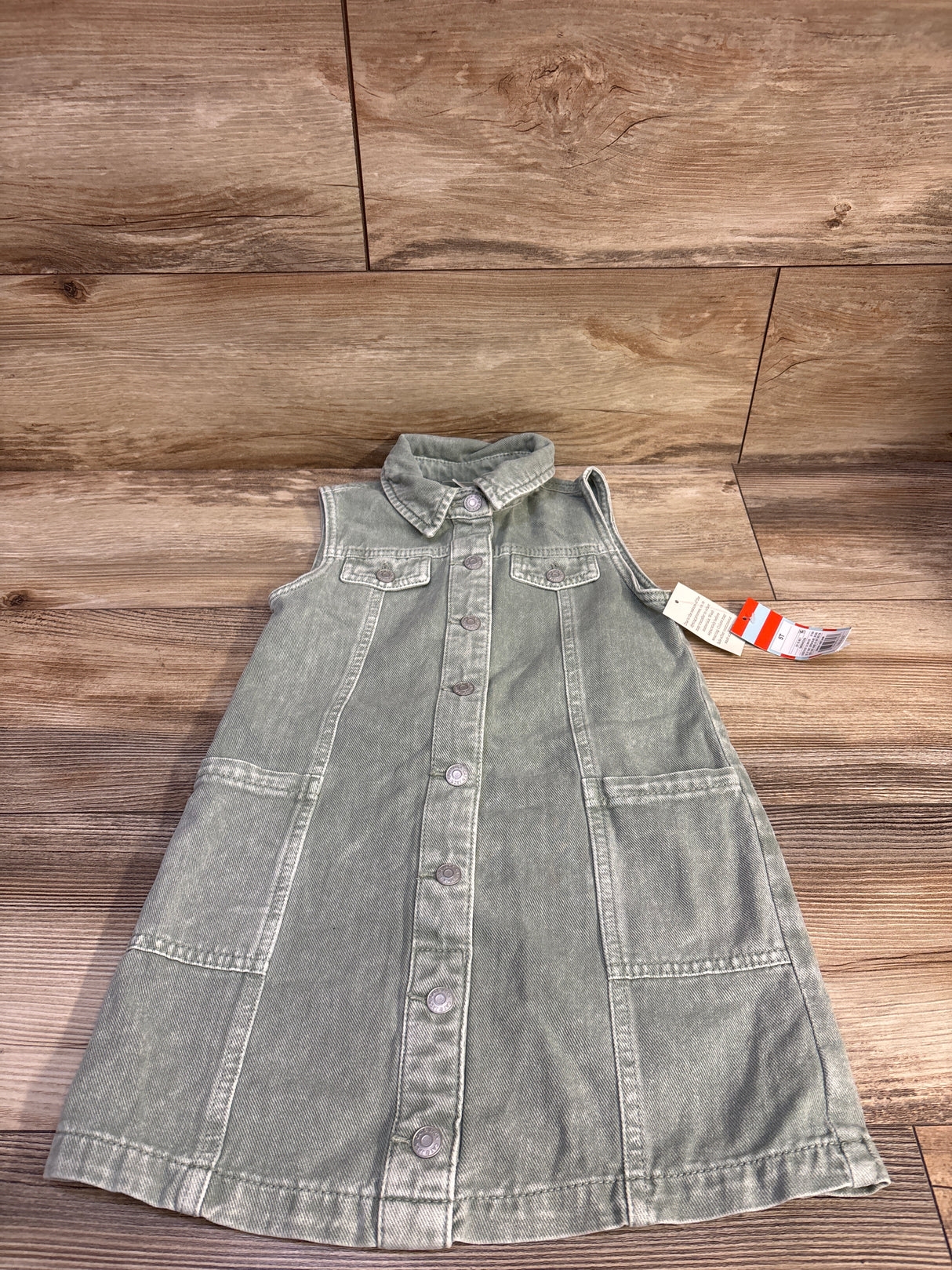 NEW Cat & Jack Sleeveless Button Front Denim Dress Green sz 5T