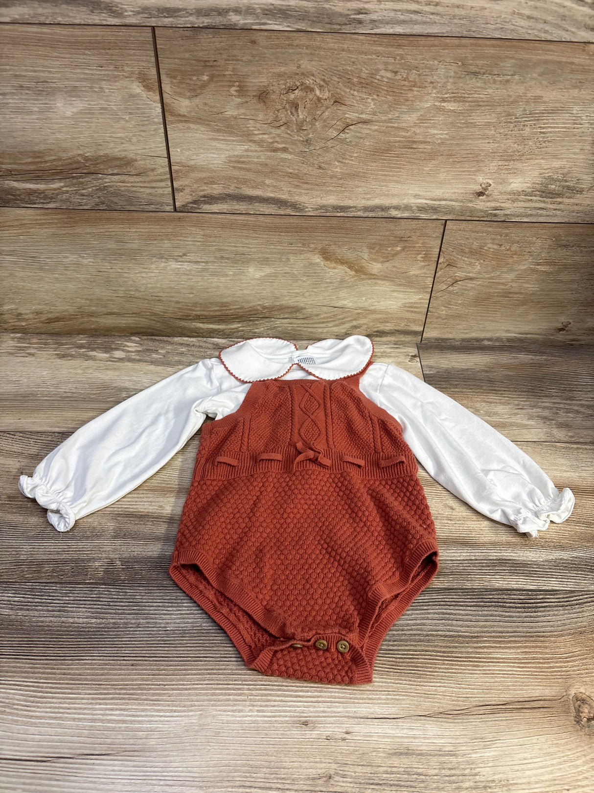 Cloud Island 2pc Collared Long Sleeve Shirt & Knit Bubble Romper White sz 18m