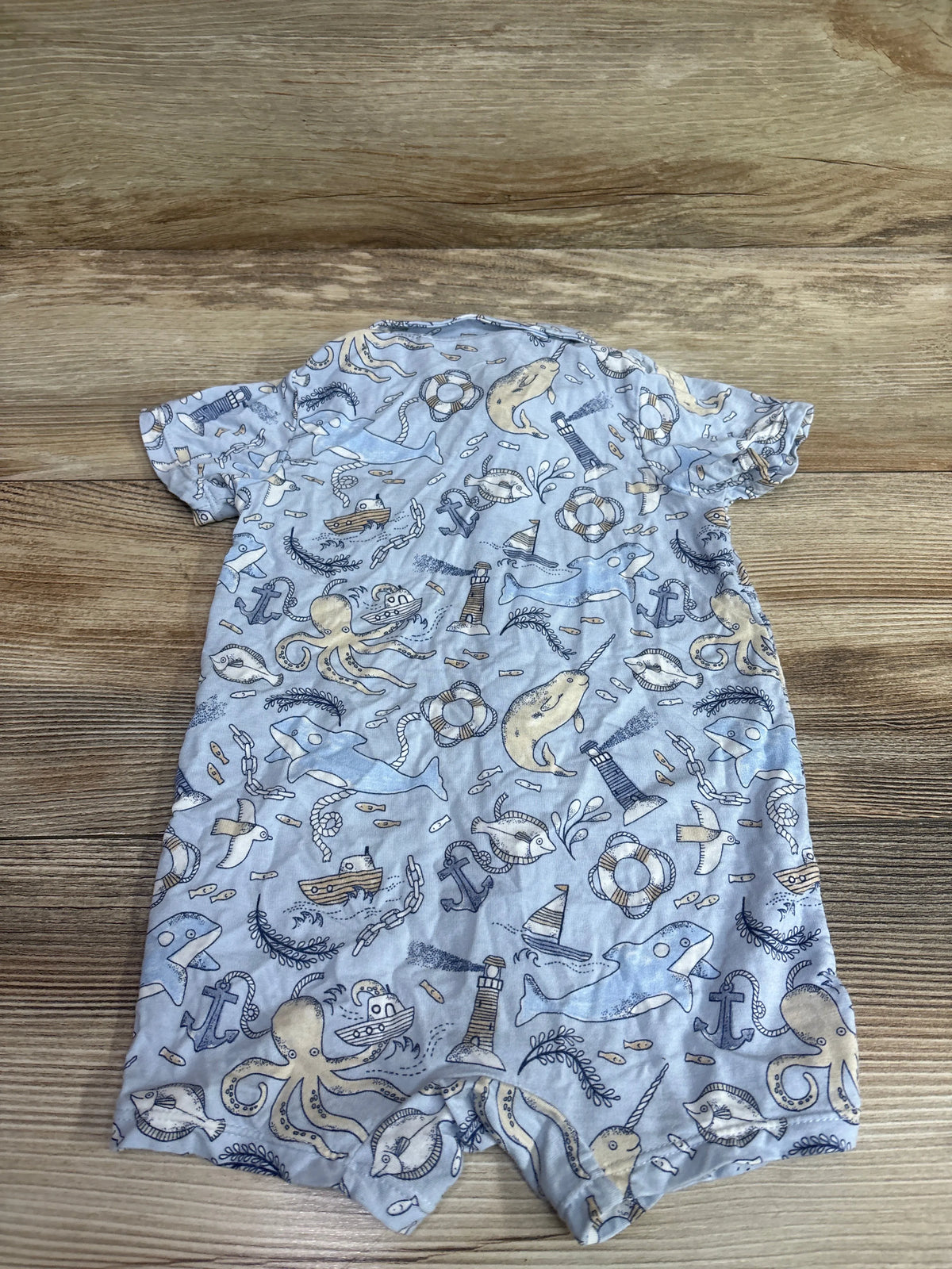 Angel Dear bamboo blue shortie romper for babies with a nautical ocean print