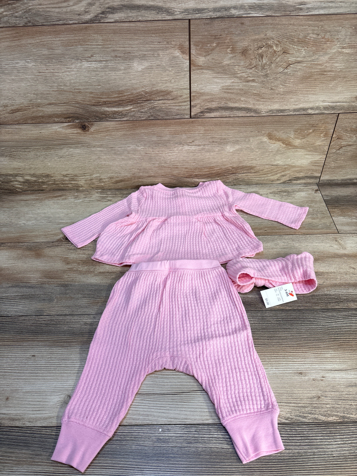 NEW Cat & Jack 3pc Waffle Knit Shirt & Pants Pink sz 3-6m