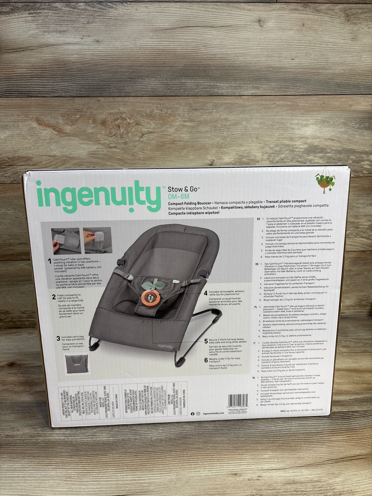 NEW Ingenuity Stow & Go Compact Folding Baby Bouncer and Rocker in Gray