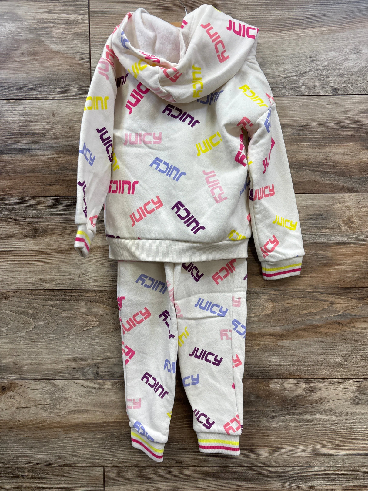 Juicy Couture 2pc Pull Over Hoodie & Joggers Set Cream sz 5T