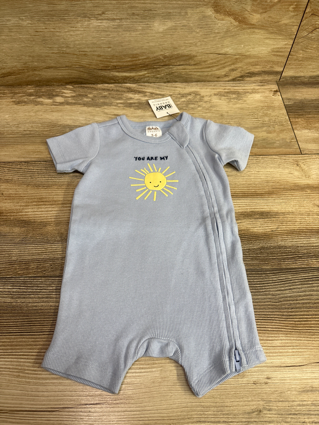 NEW Cotton On Baby Organic Ribbed Short Sleeve Zip Romper Blue sz 3-6m