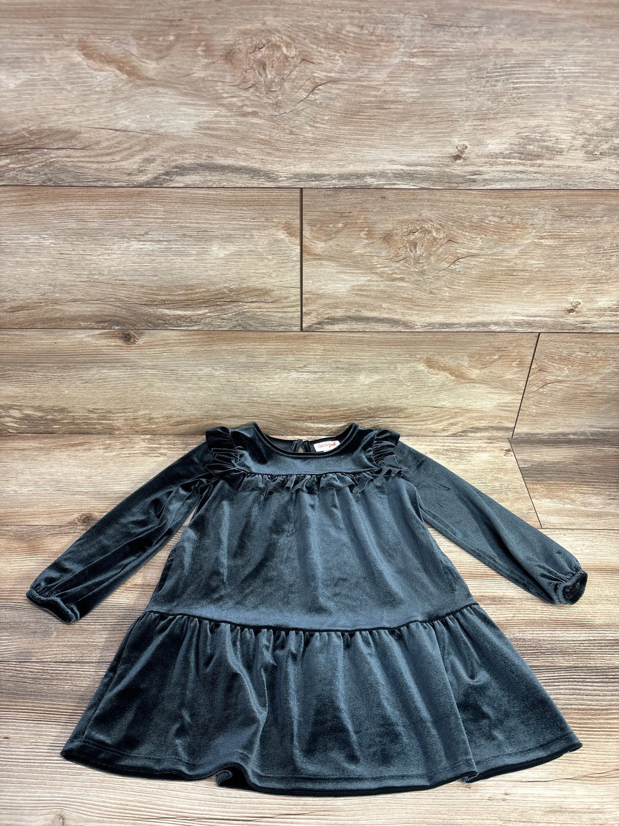 Cat & Jack Velvet Long Sleeve Dress Charcoal sz 3T