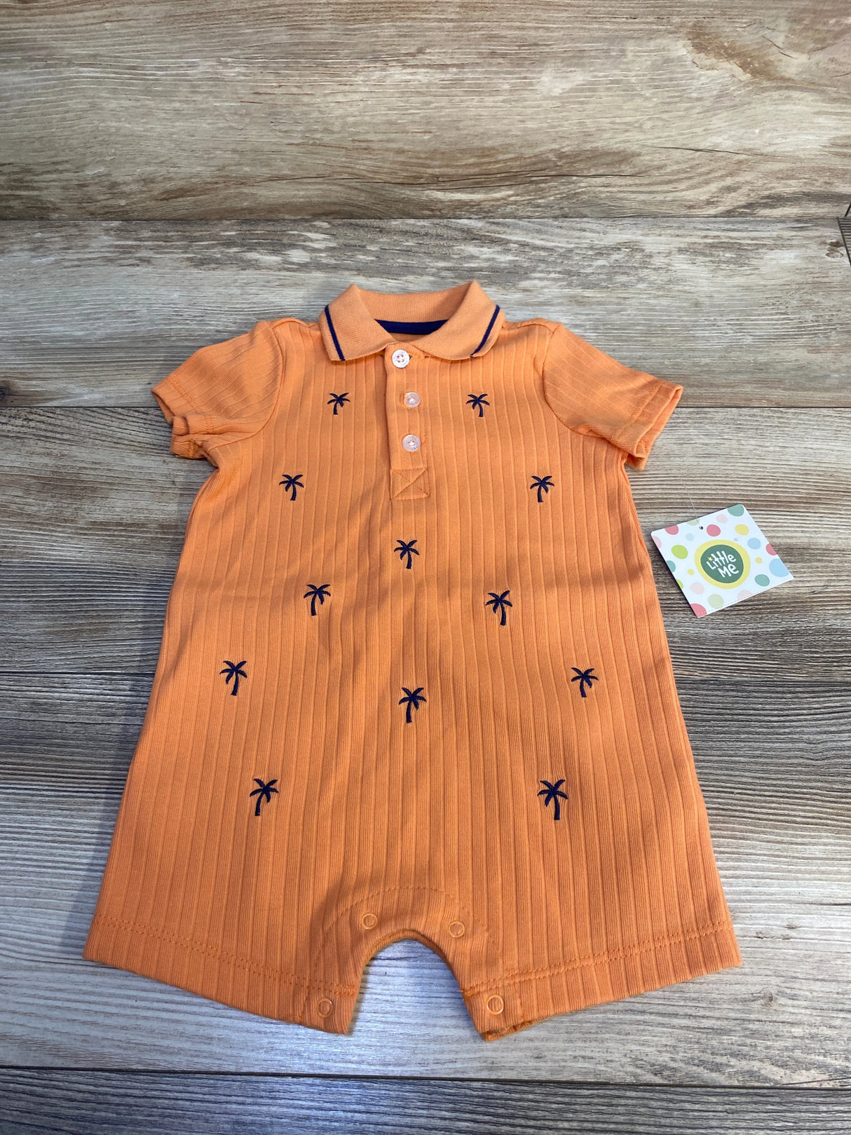 NEW Little Me Ribbed Palm Tree Polo Romper Orange sz 9m