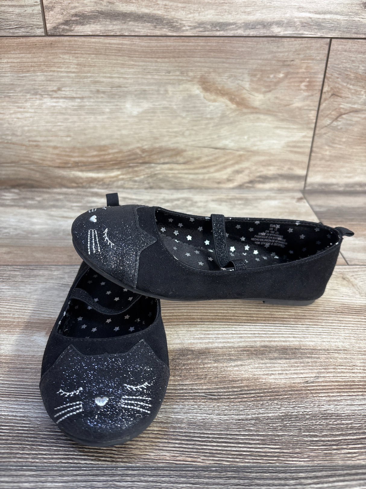 H&M Glittery Cat Ballet Flats Black sz 13c