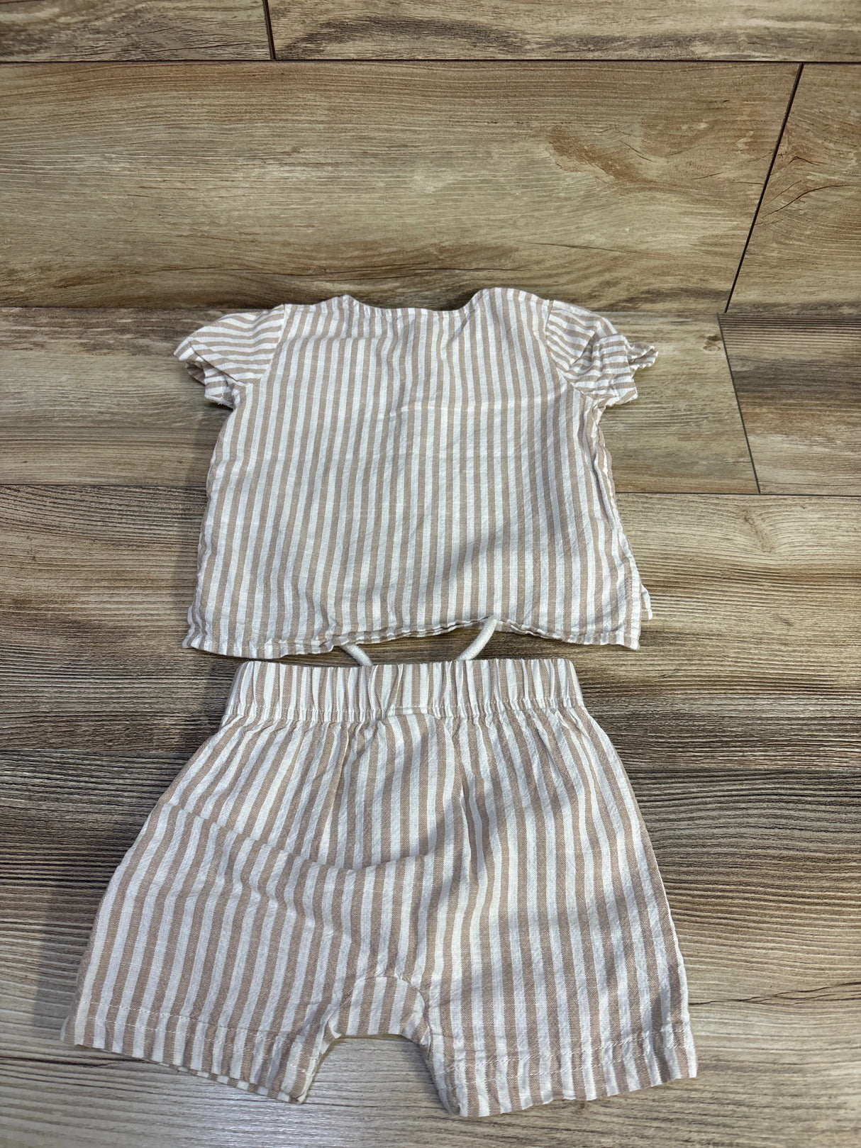 Just One You 2pc Striped Henley Shirt & Shorts Set Beige sz 9m