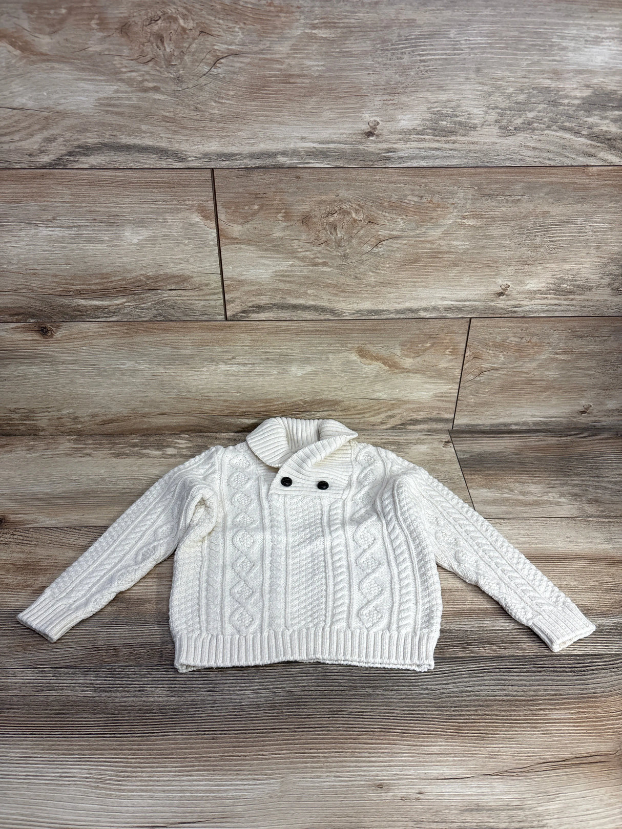 Janie & Jack Cable Knit Shawl Collar Sweater in Antique White sz 18-24m