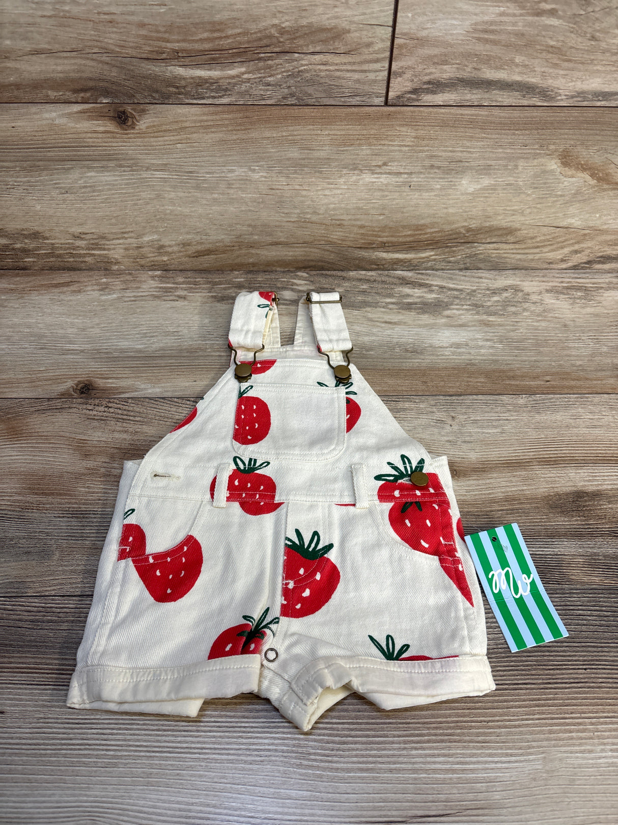 NEW Stay Curious Mini Wonder Strawberry Shortalls Ivory sz 6-12m