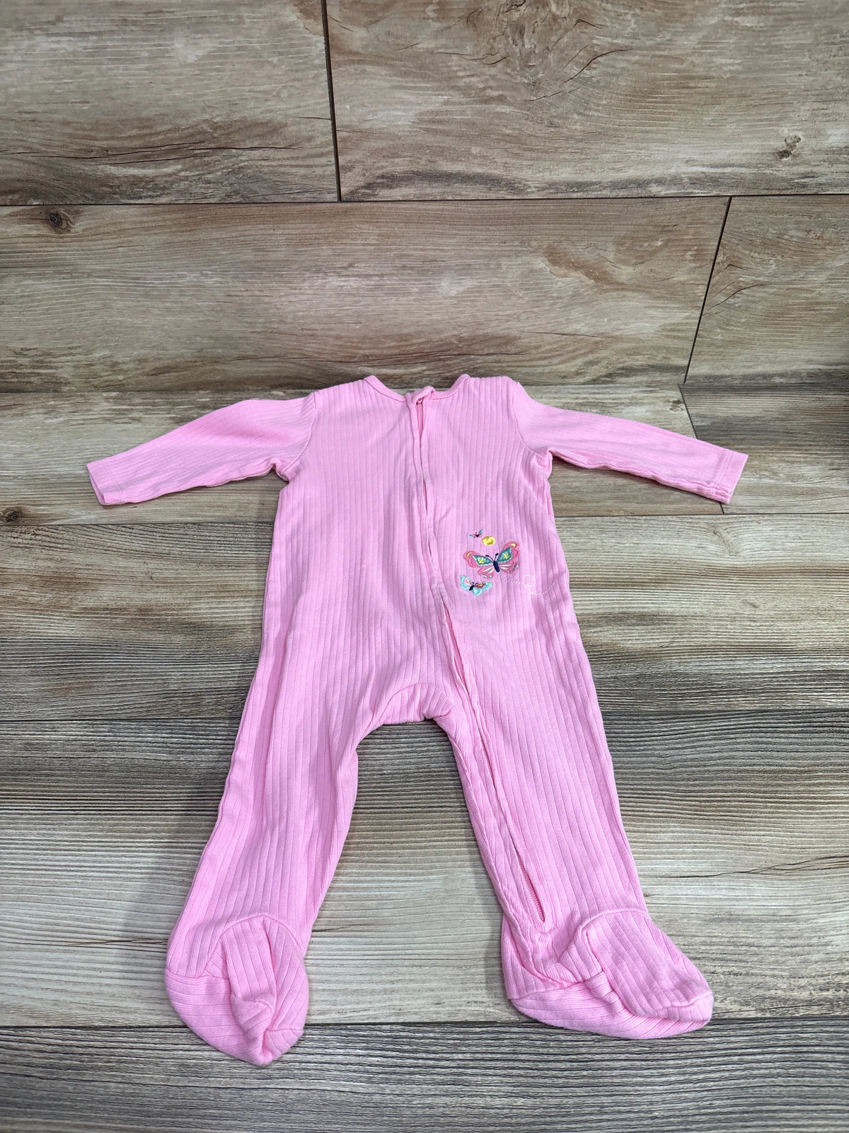 Pink ribbed infant sleeper with butterfly embroidery by Me n Mommy To Be