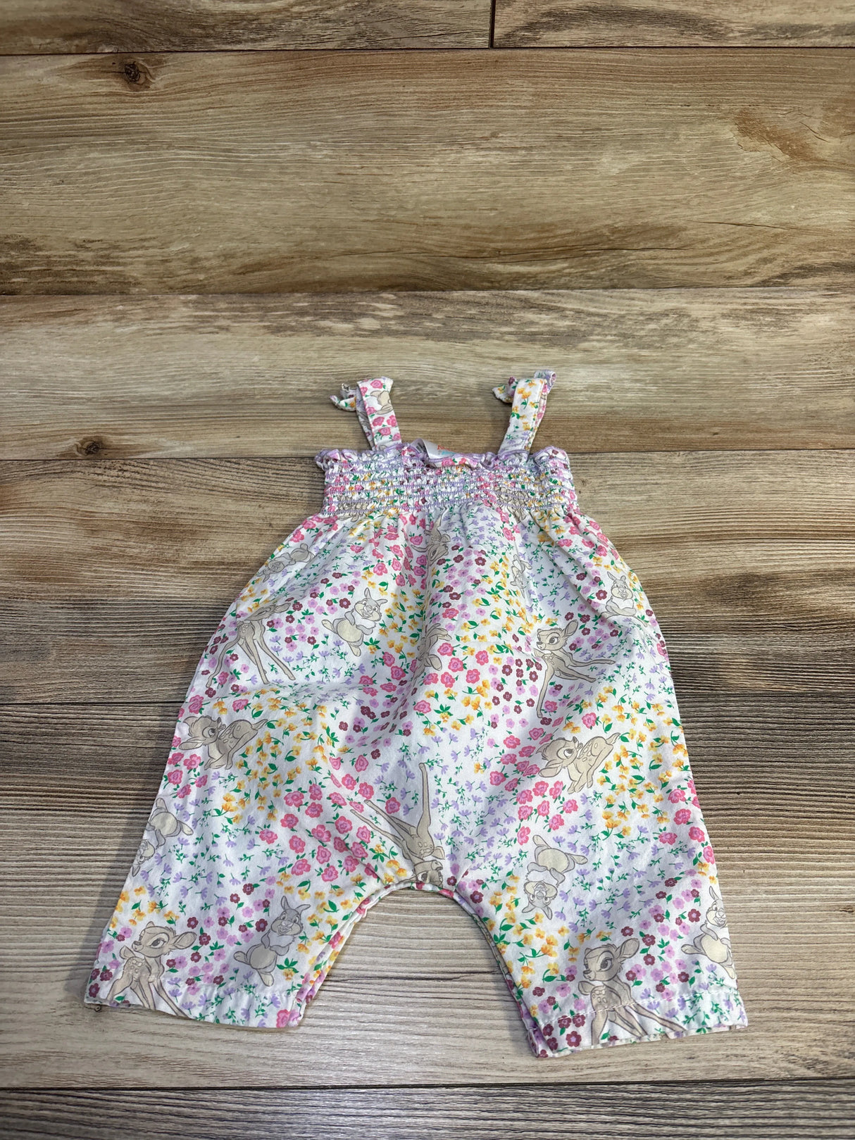 Disney Baby Bambi Floral Smocked Romper White sz 0-3m