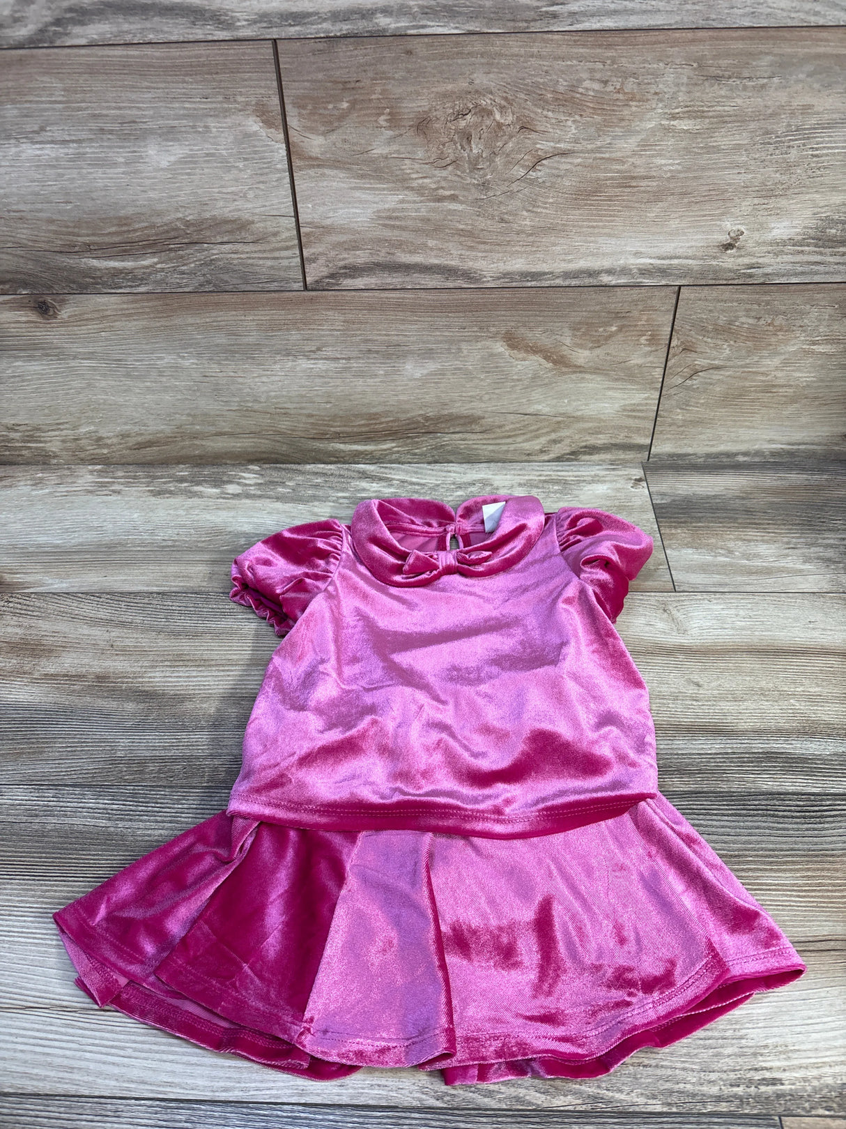 NEW Baby Gap 2pc Velvet Puff Sleeve Top & Skort Set Hot Pink sz 2T