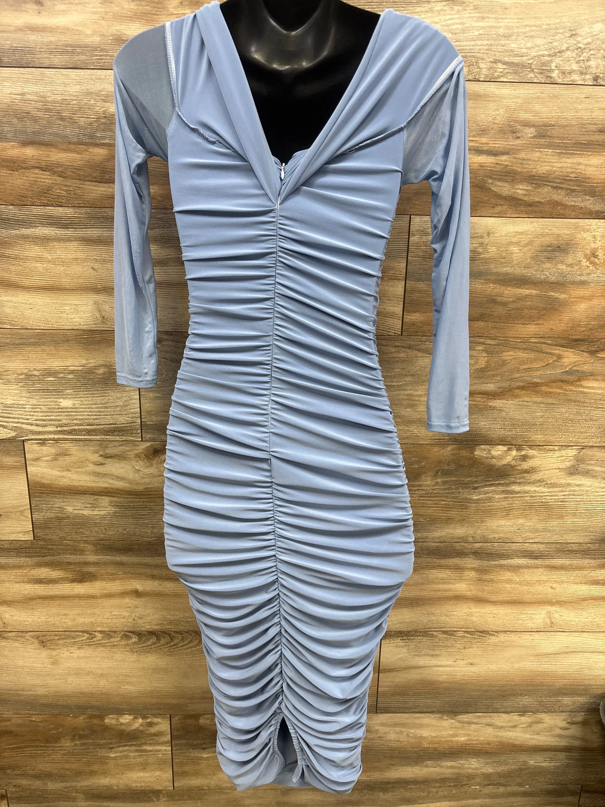 Club L London Ruched Mesh Sleeve Maternity Dress Powder Blue sz Small