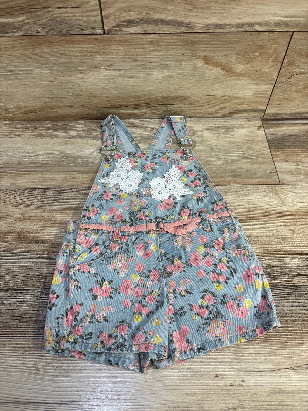 Floral Lace Denim Shortalls Blue sz 4T