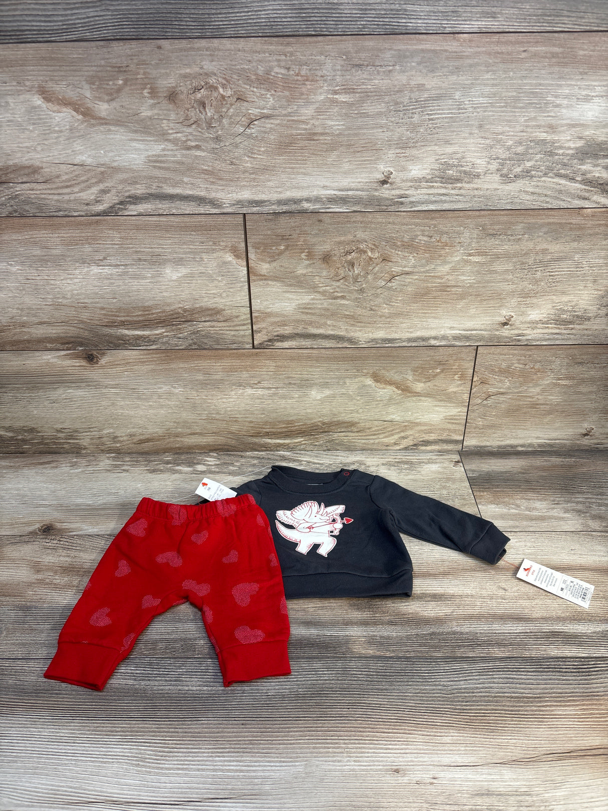 NEW Cat & Jack 2pc Dino Cupid Sweatshirt Set Grey sz Newborn