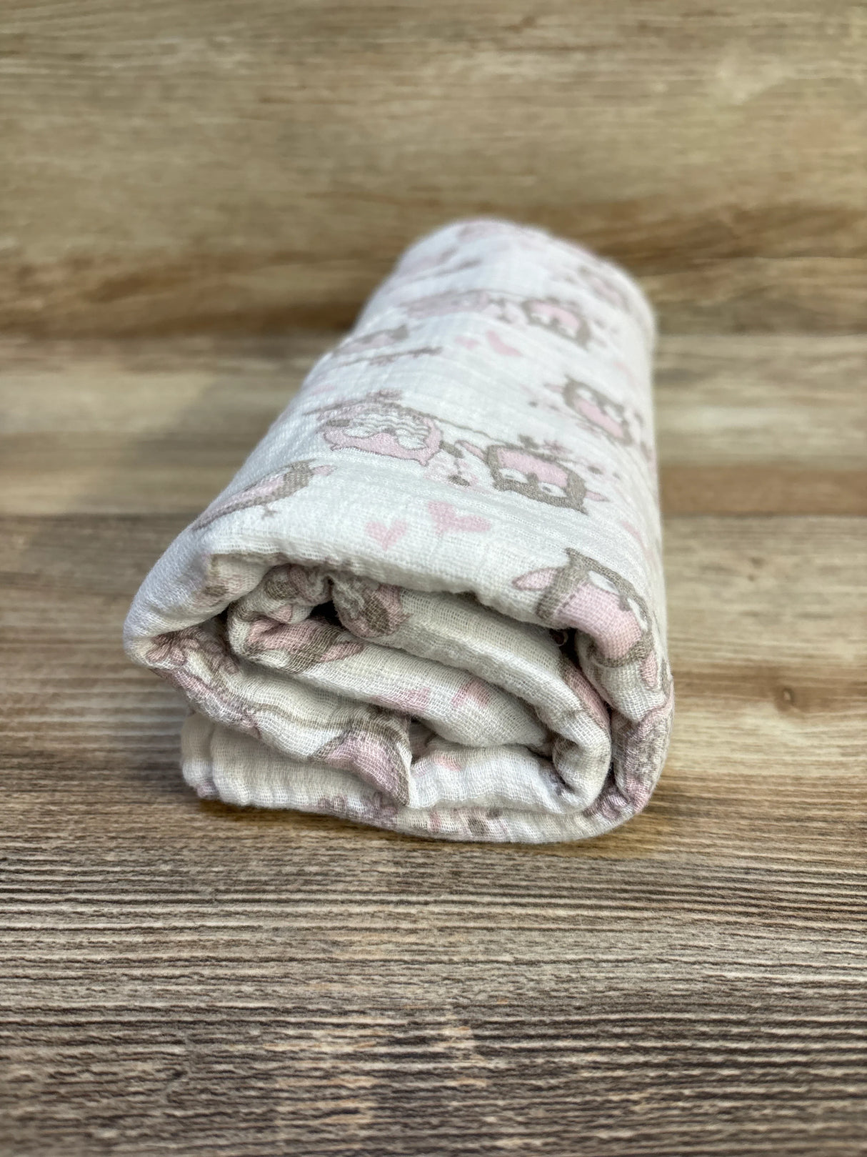 Little Me Muslin Swaddle Blanket Owl Print White