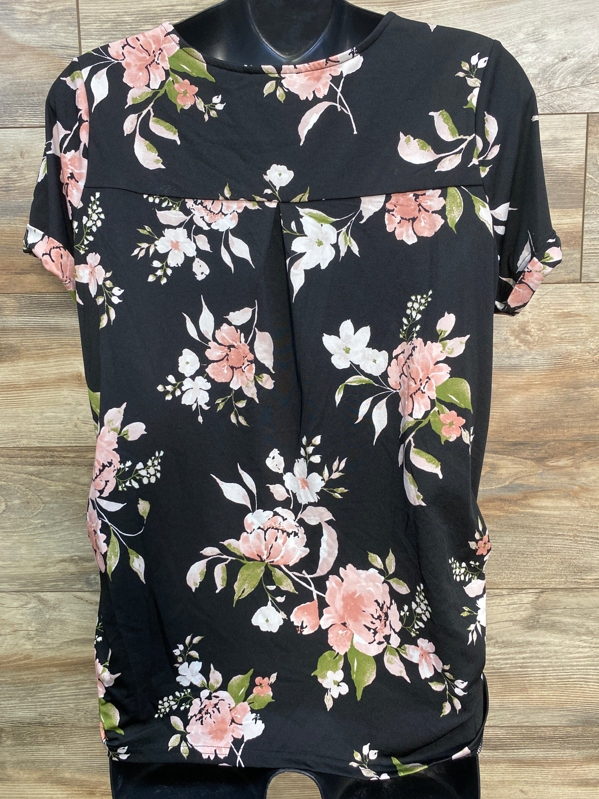 Sweet Wander Floral 1/4 Zip Ruched Shirt Black sz Large