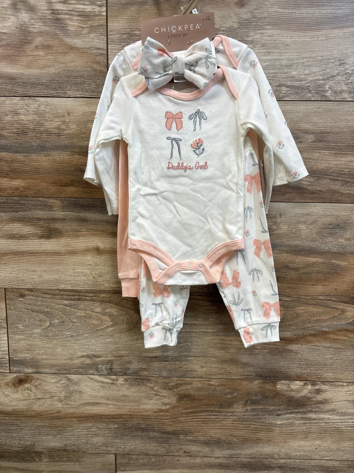 NEW Chick Pea 5pc Daddy's Girl Bodysuit Set White sz 6-9m