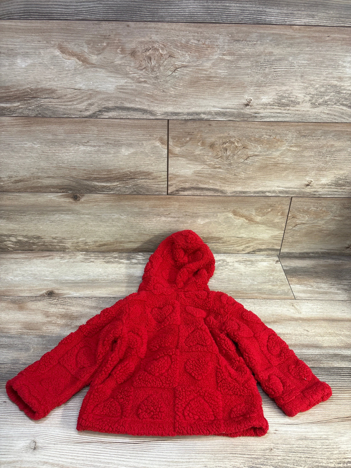 Shein Heart Sherpa Button-Up Jacket Red sz 12m