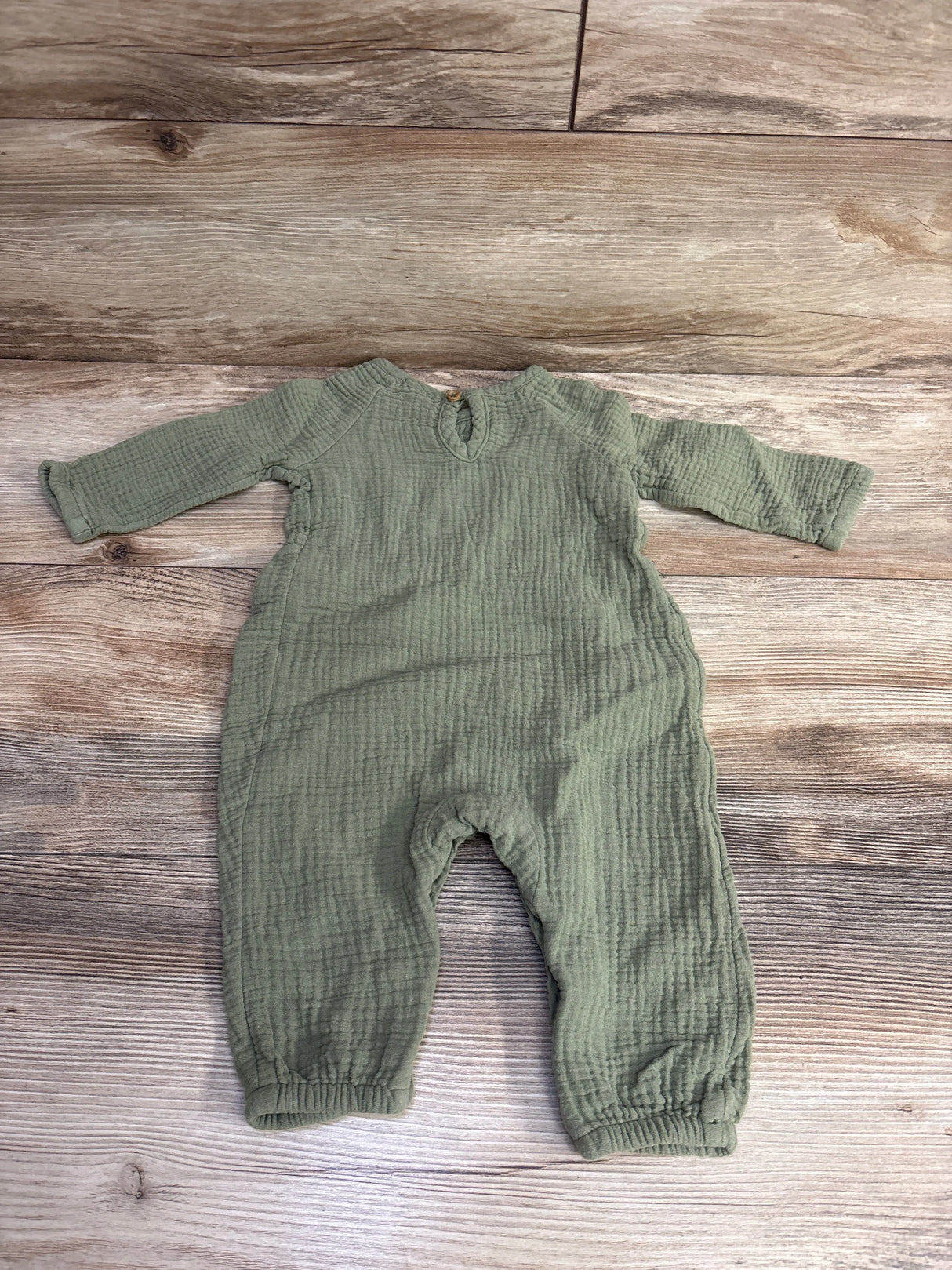 Grayson Collective Smocked Gauze Coverall Olive sz 6-9m