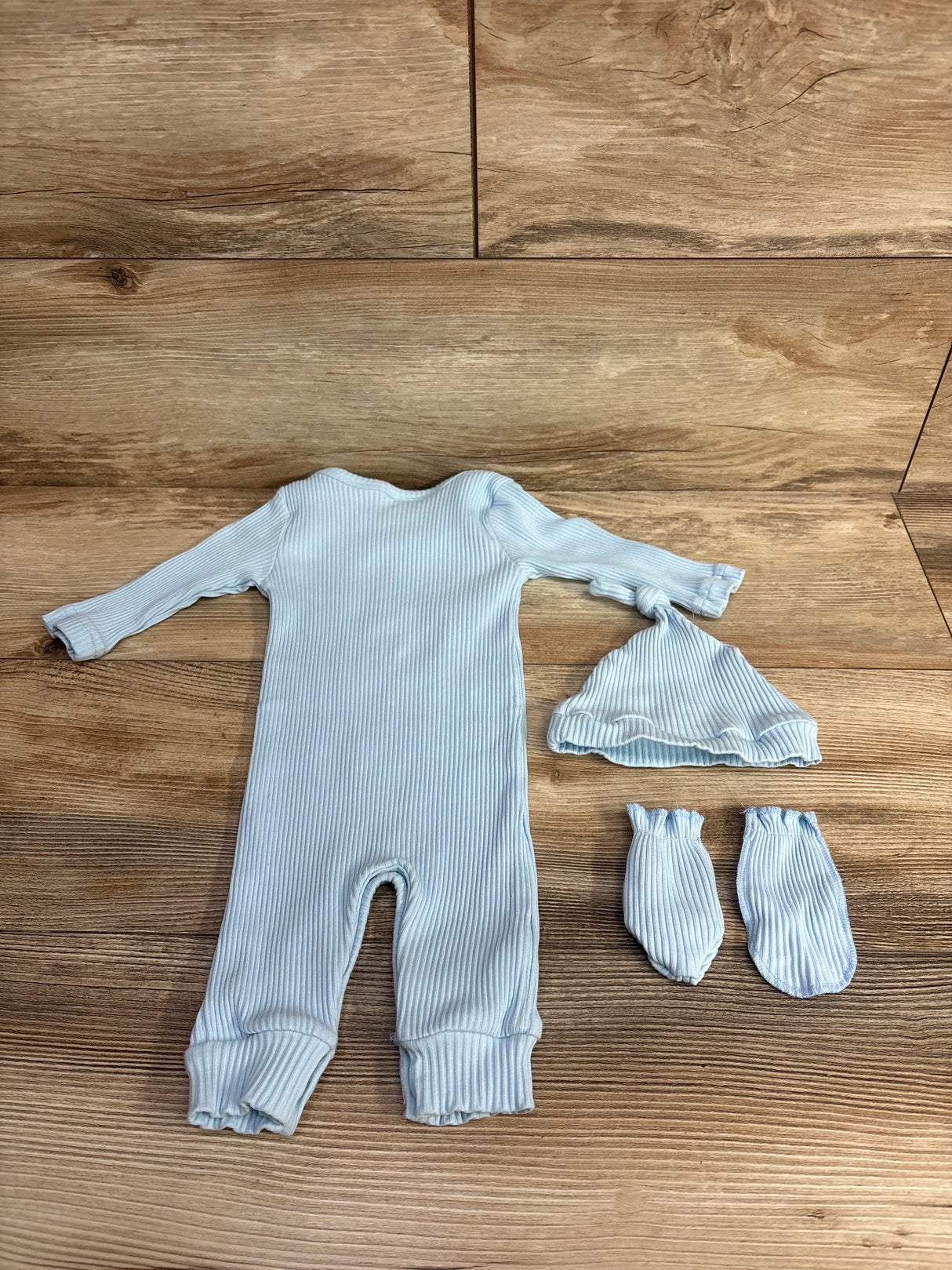 3pc Hi I'm New Here Ribbed Coverall & Hat Set Light Blue sz 0-3m