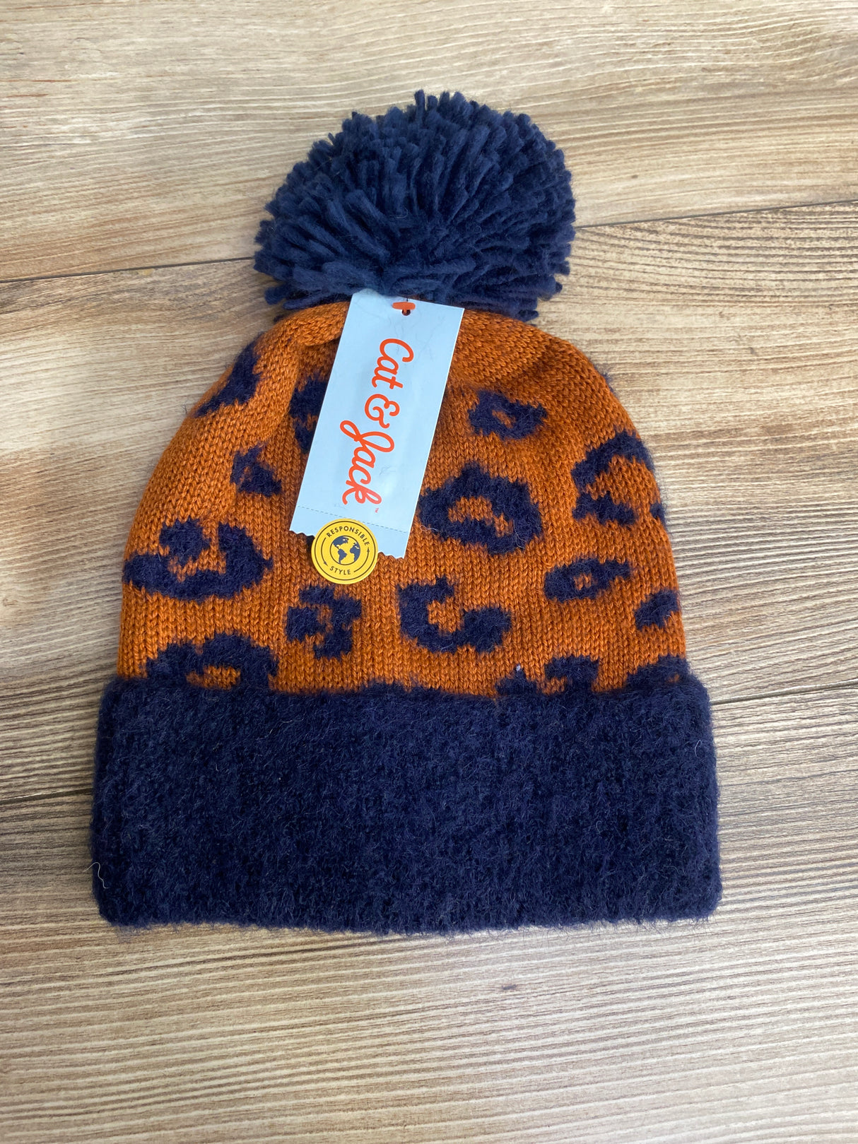 NEW Cat & Jack Knit Beanie w/ Pom Pom Navy sz 2T-5T