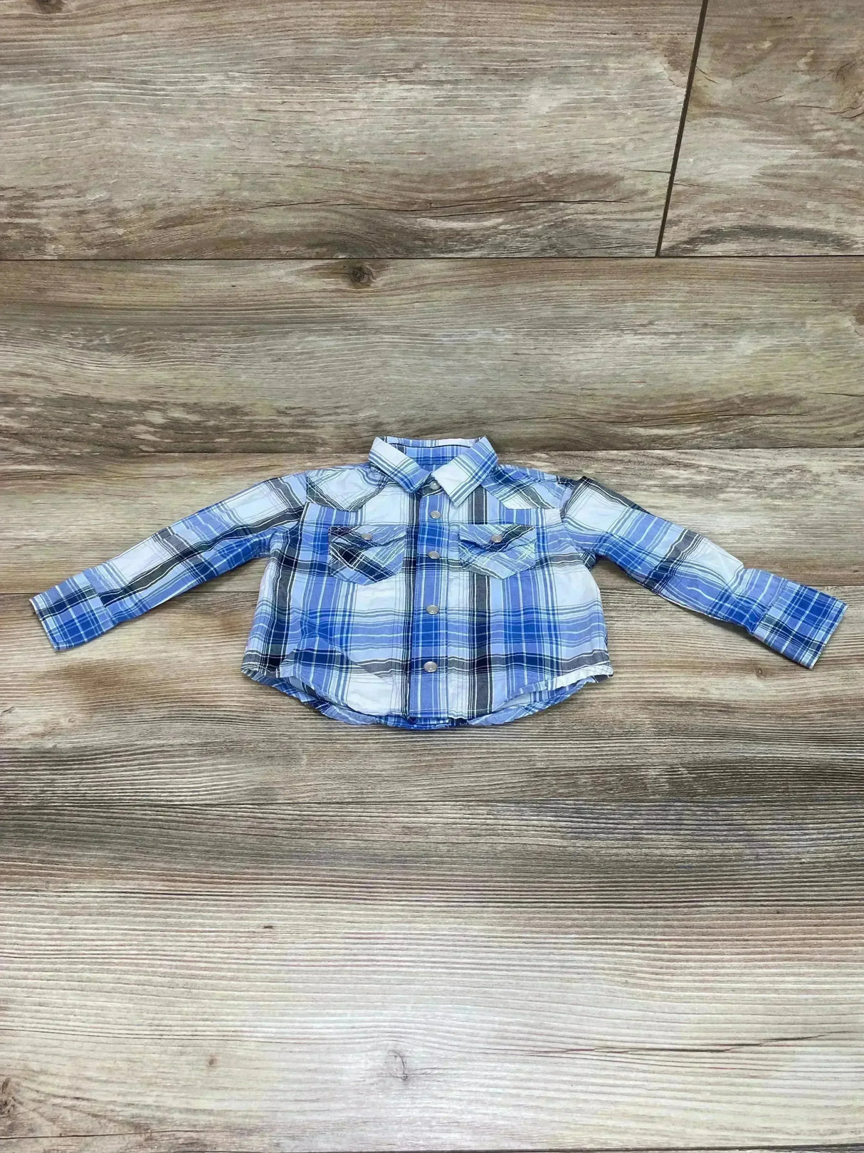 Wrangler Plaid Snap Shirt Blue sz 6-9m - Me n Mommy To Be