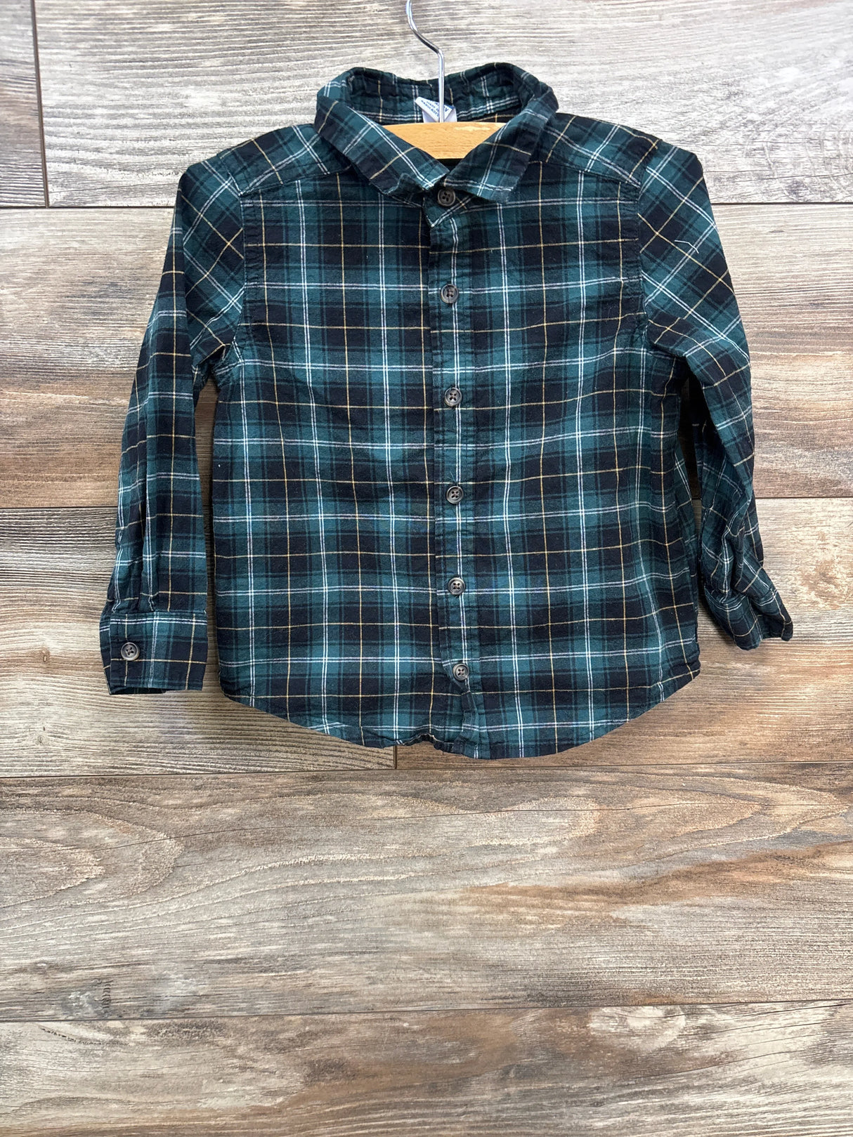 Old Navy Plaid Button Up Shirt Green sz 3T