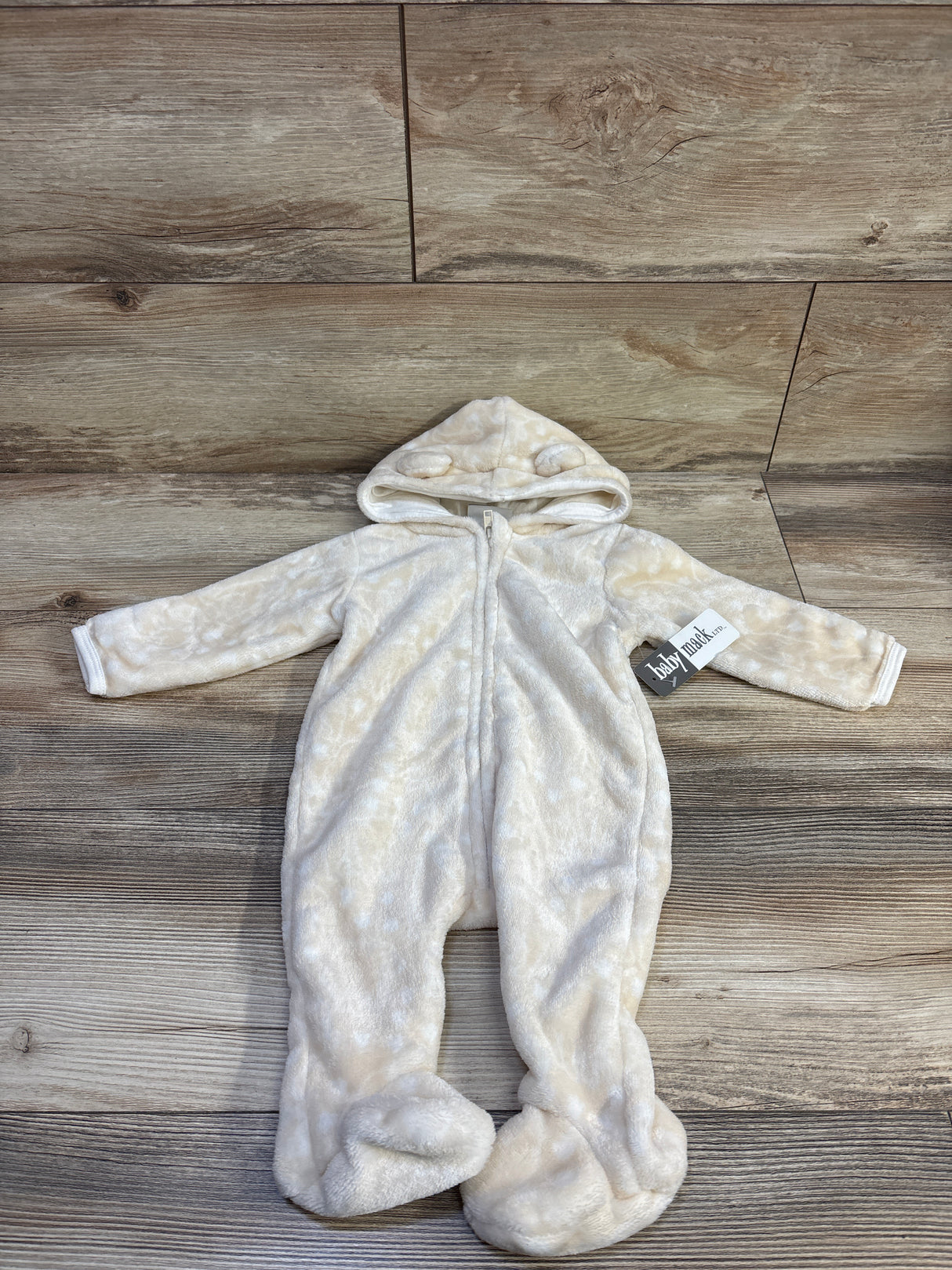 NEW Mick Mack Plush Hooded Coverall Beige sz 3/6m