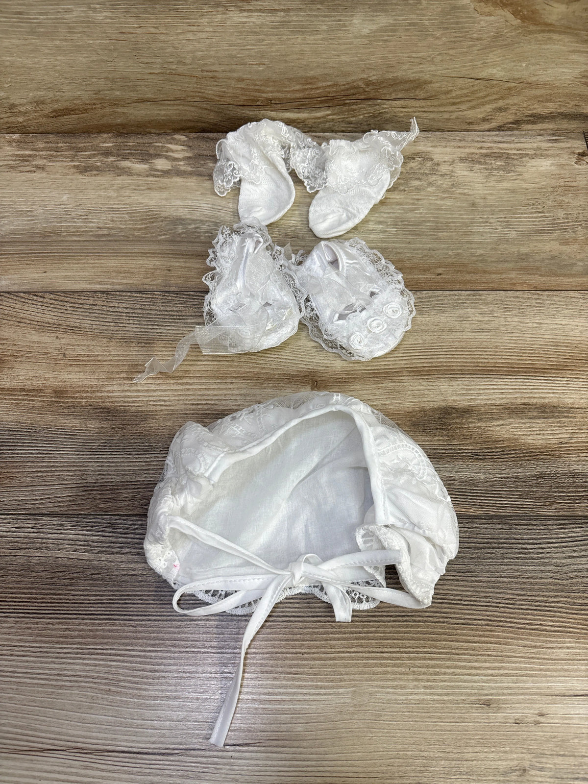 NEW A & J Designs 4pc Lace Christening Baptism Dress Set White sz 3m