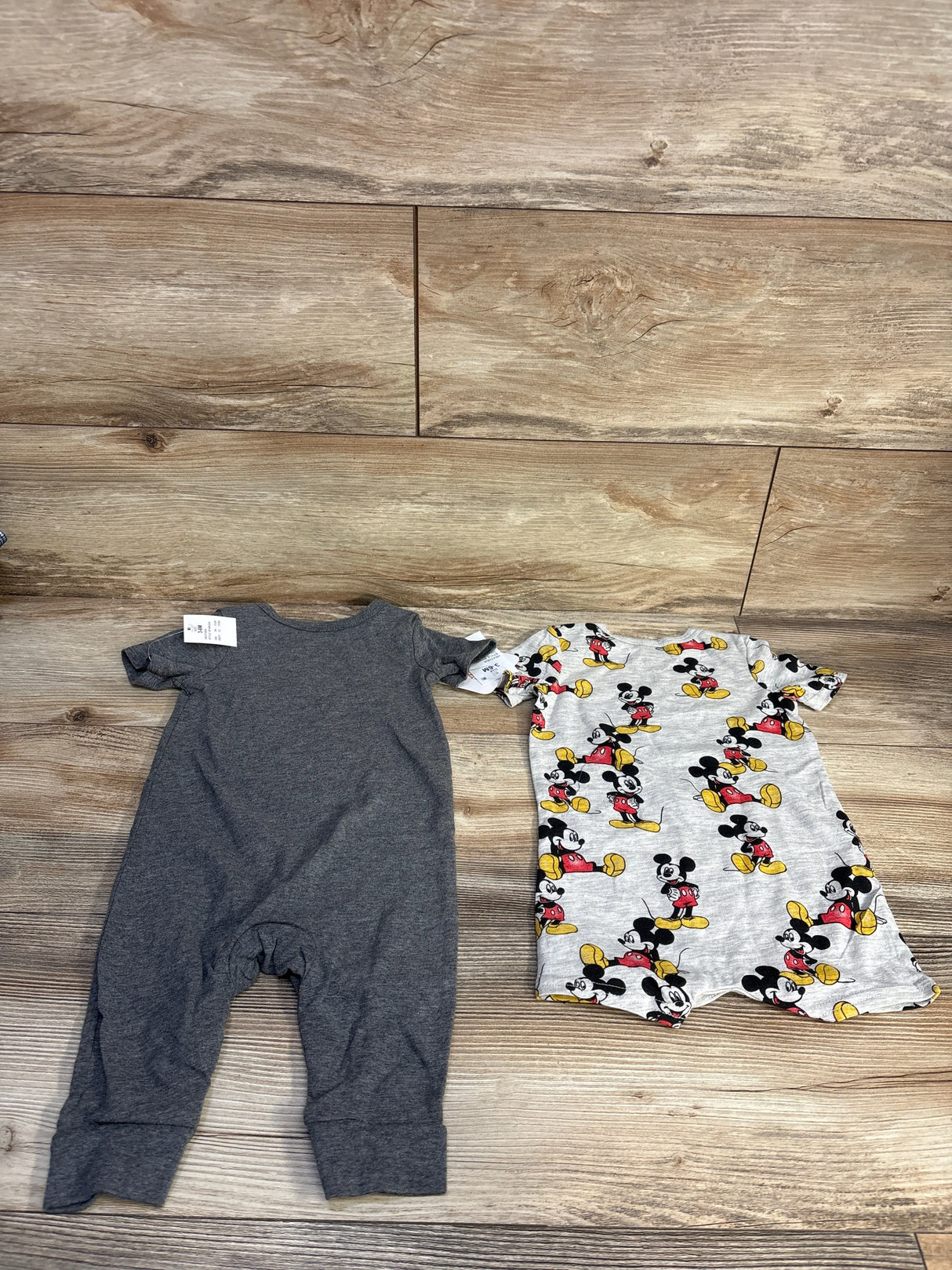 NEW Disney Baby 2pc Mickey Mouse Shortie Romper & Jumpsuit Grey sz 3-6m
