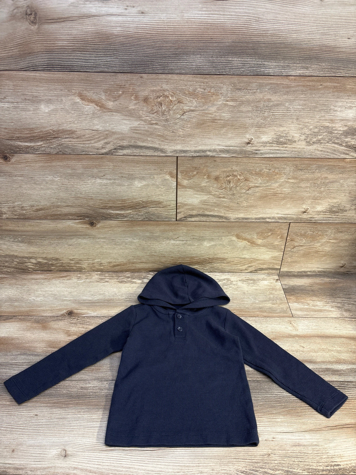 Pekkle Waffle Knit Hooded Henley Shirt Navy sz 3T