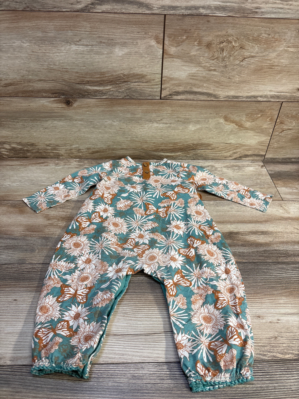 Burt's Bees Baby Floral Ruffle Coverall Teal sz 12m