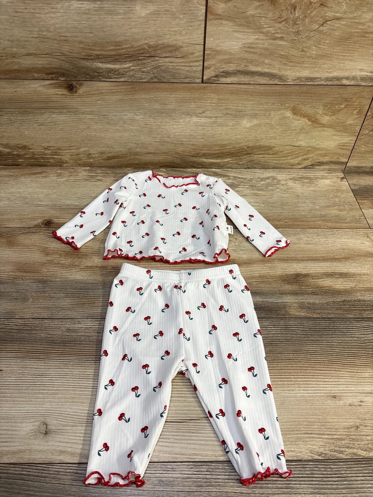 Shein 2pc Cherry Print Shirt & Pants set White sz 1-3m