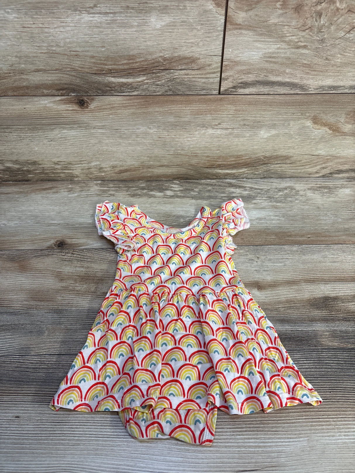 Play by Little Sleepies Rainbows Flutter Twirl Bodysuit Dress Ivory sz 12-18m