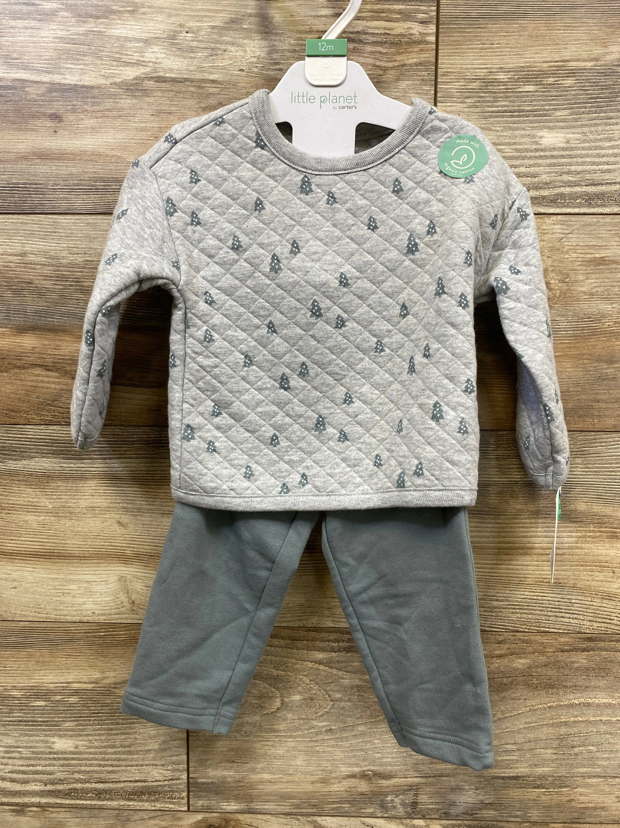 NEW Little Planet Tree Print Quilted Pull Over Shirt & Pants Set Grey sz 12m