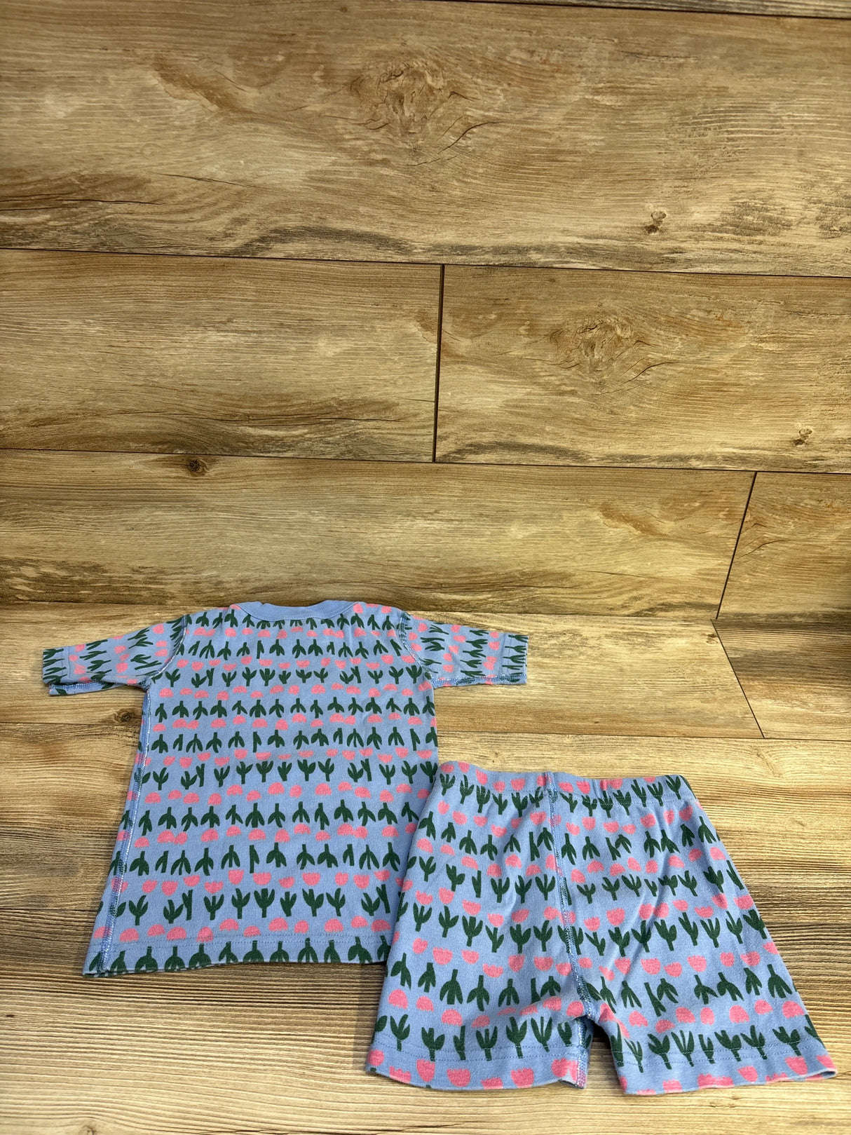Hanna Andersson 2pc Organic Tulip Print Short John Pajama Set Blue sz 5T - Me n Mommy To Be