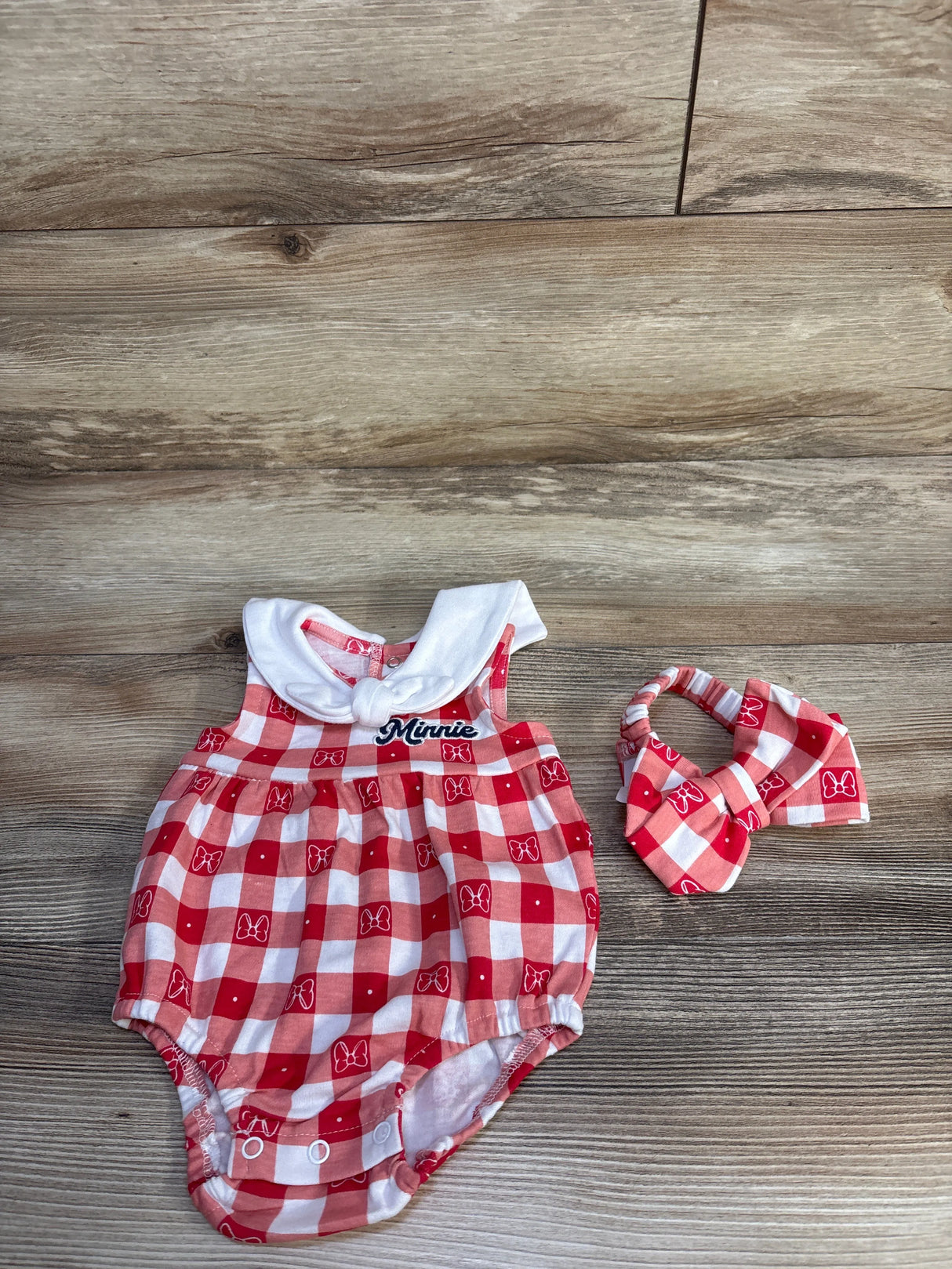 Disney Baby 2pc Gingham Bubble Romper & Headband Set Red sz Newborn