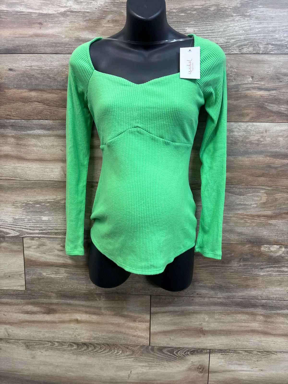NEW Isabel Maternity Ribbed Corsetry Long Sleeve Shirt Green sz Small